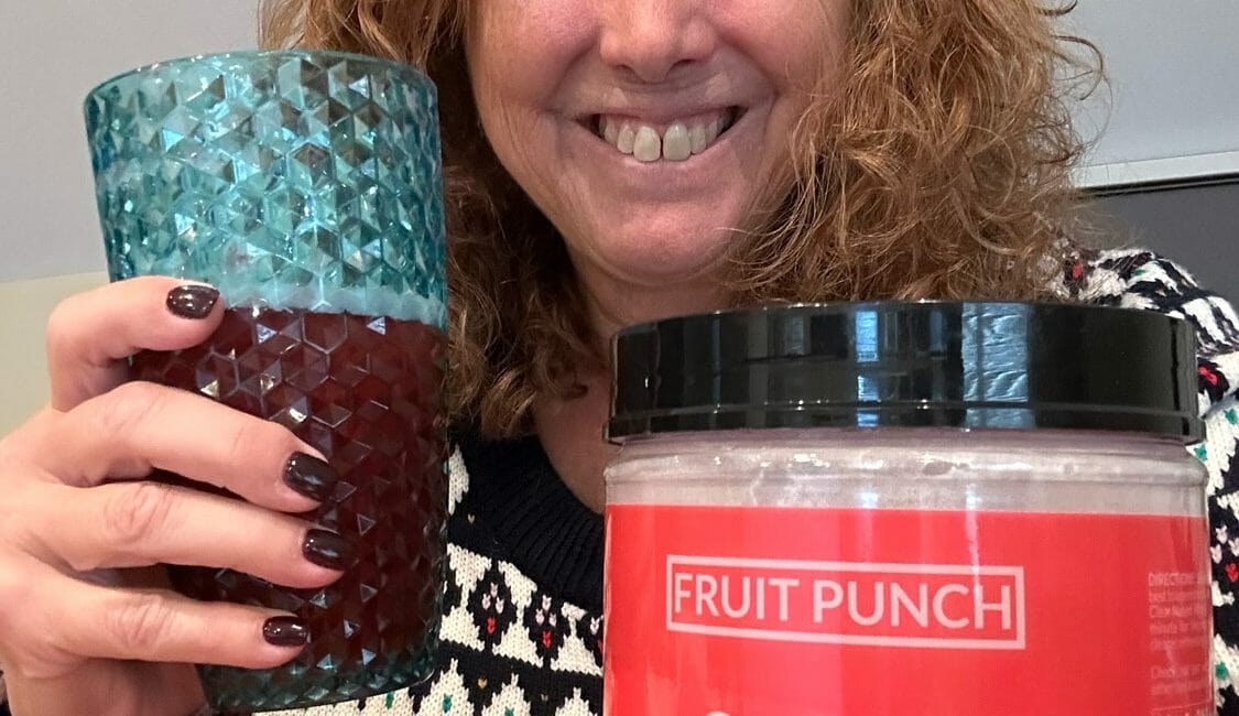 Hilary drinking Naked Protein