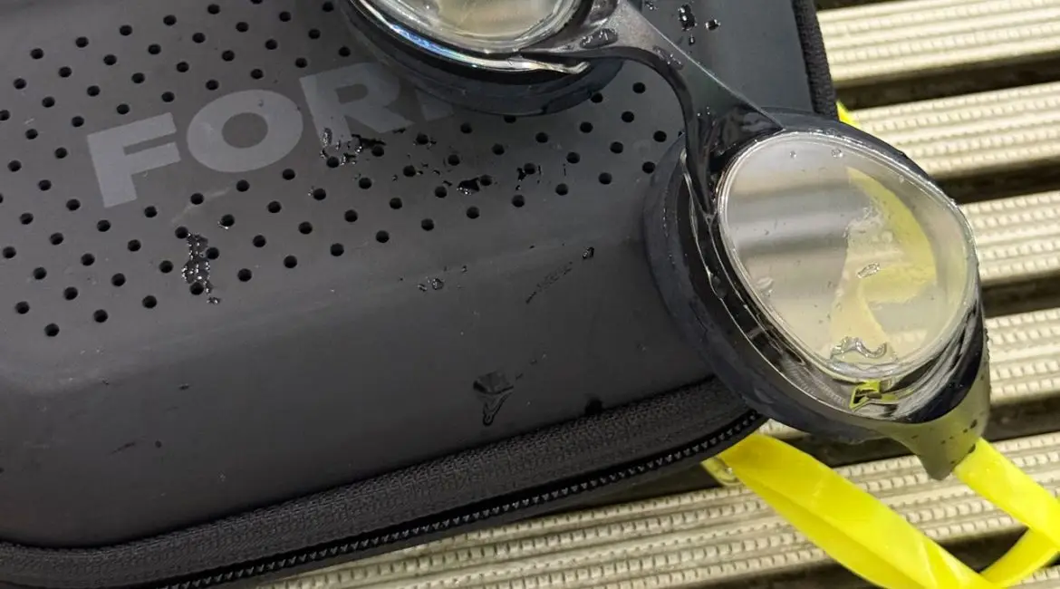 Form goggles on the pool deck